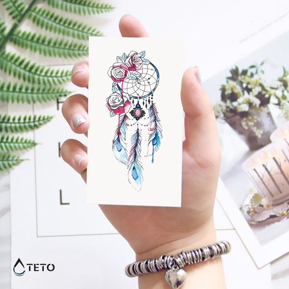 Atrapasueños con rosas - TETO - Tatuajes Temporales