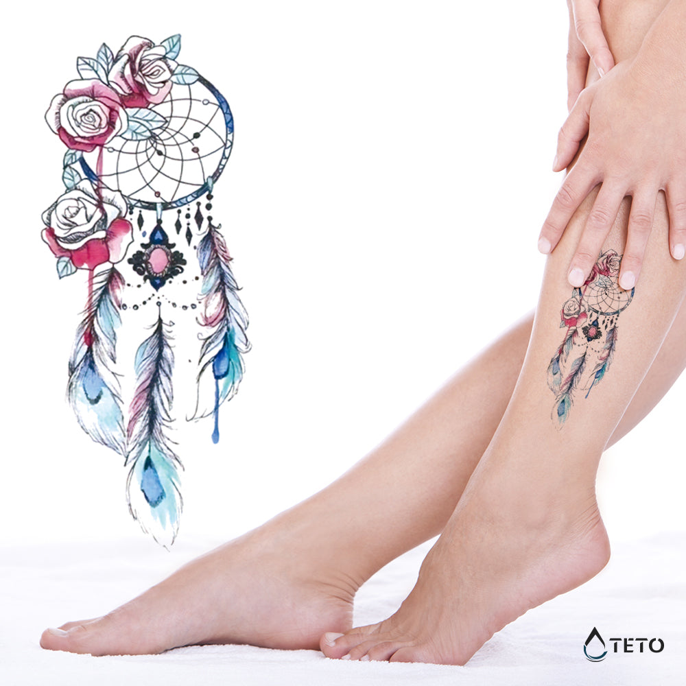 Atrapasueños con rosas - TETO - Tatuajes Temporales