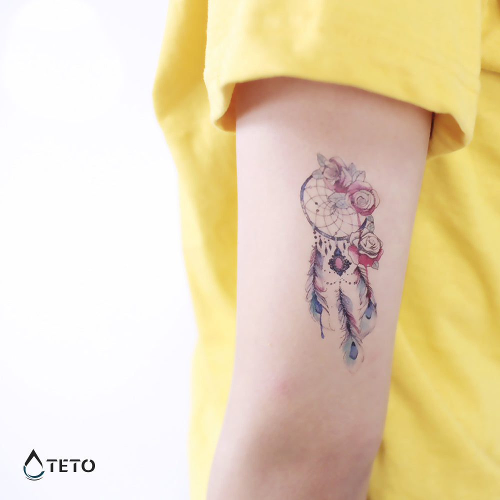 Atrapasueños con rosas - TETO - Tatuajes Temporales