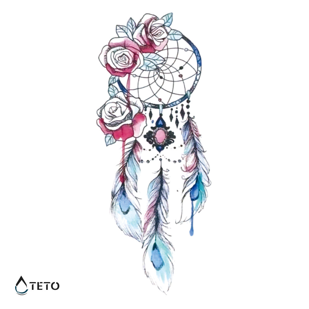 Atrapasueños con rosas - TETO - Tatuajes Temporales