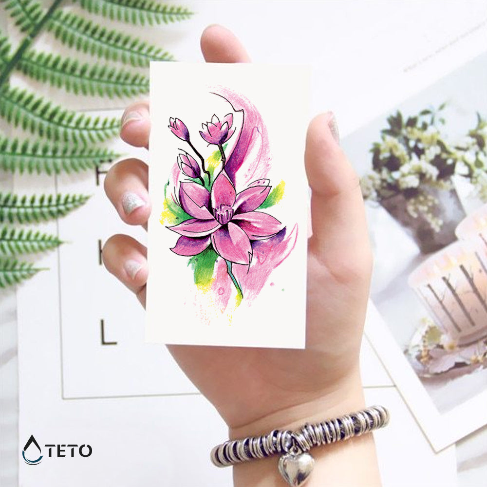 Flor rosada - TETO - Tatuajes Temporales