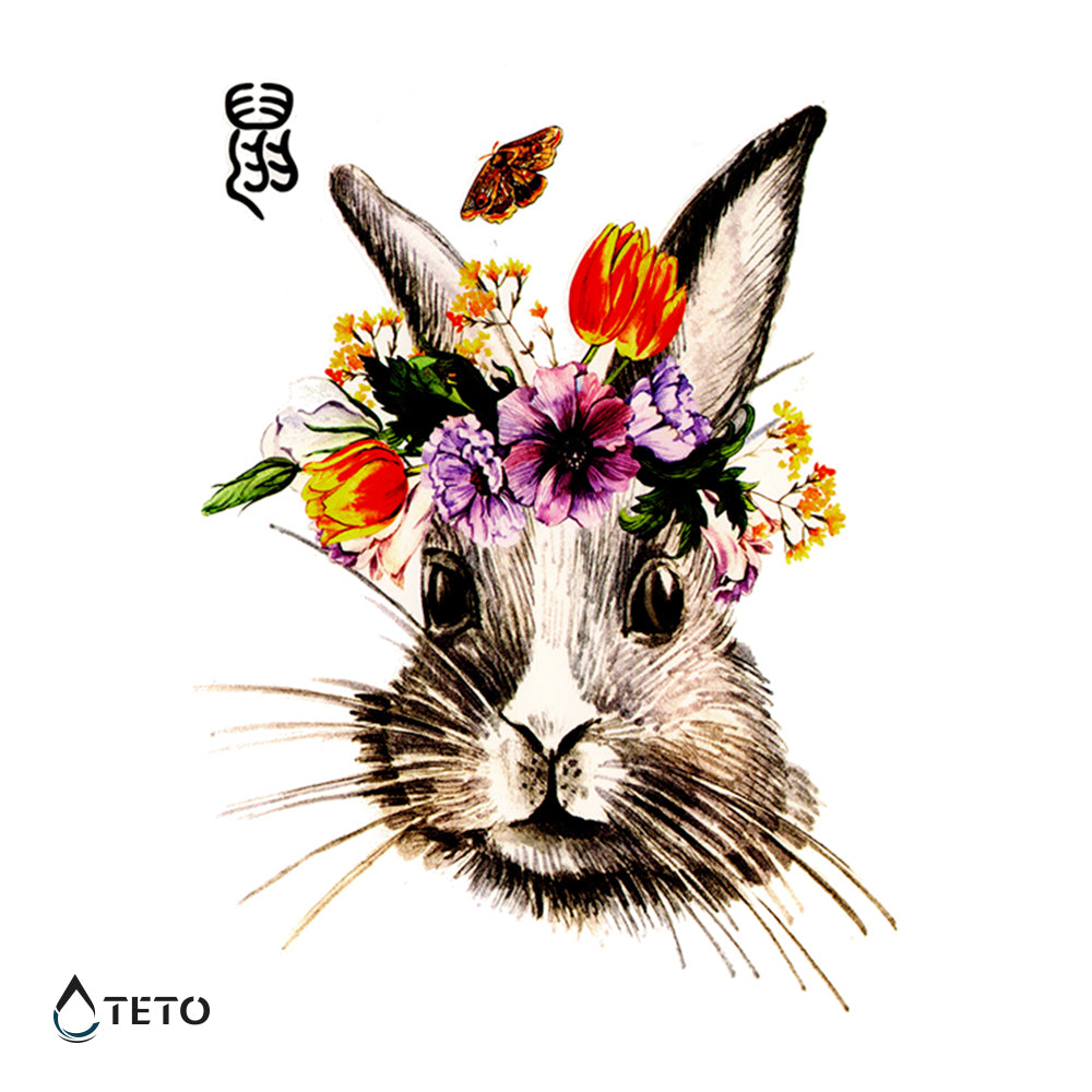 Conejo con corona de flores - TETO - Tatuajes Temporales