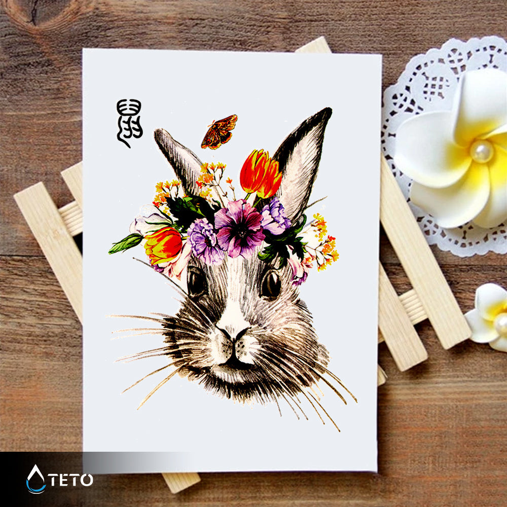 Conejo con corona de flores - TETO - Tatuajes Temporales