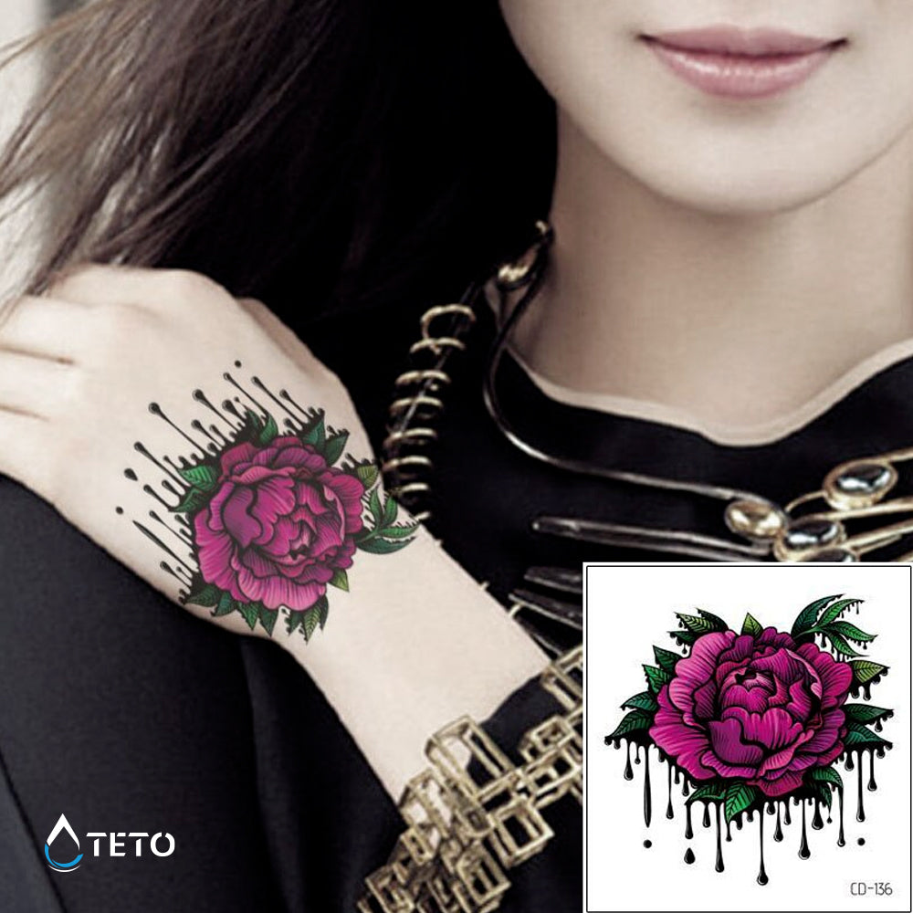 Peonía de sangre - TETO - Tatuajes Temporales