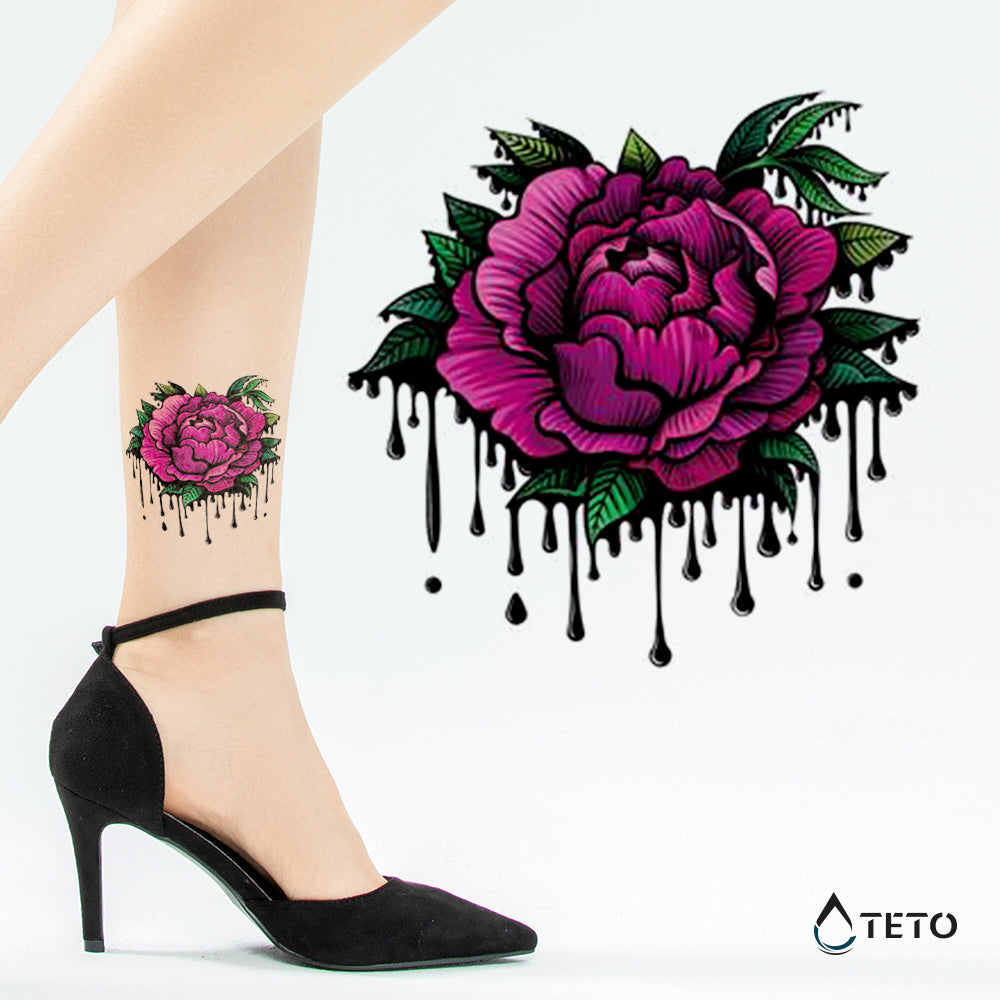 Peonía de sangre - TETO - Tatuajes Temporales