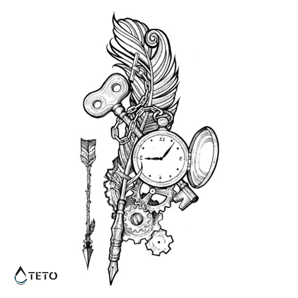 Un reloj con una pluma - Tatuajes Temporales TETO