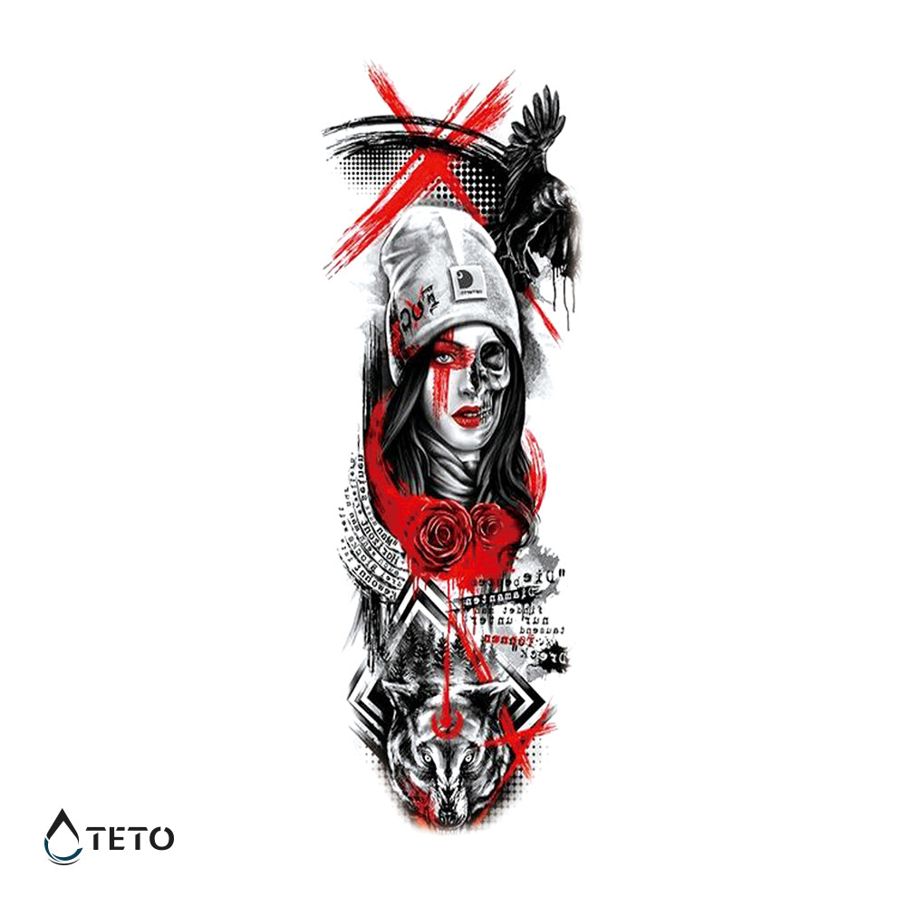 Chica punk con un lobo - Tatuajes Temporales TETO