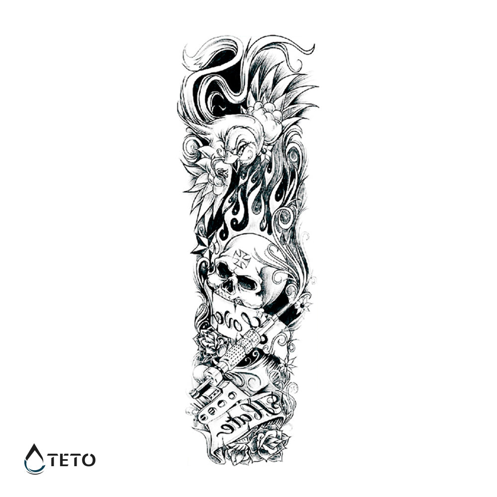 Cráneo en fuego - TETO - Tatuajes Temporales