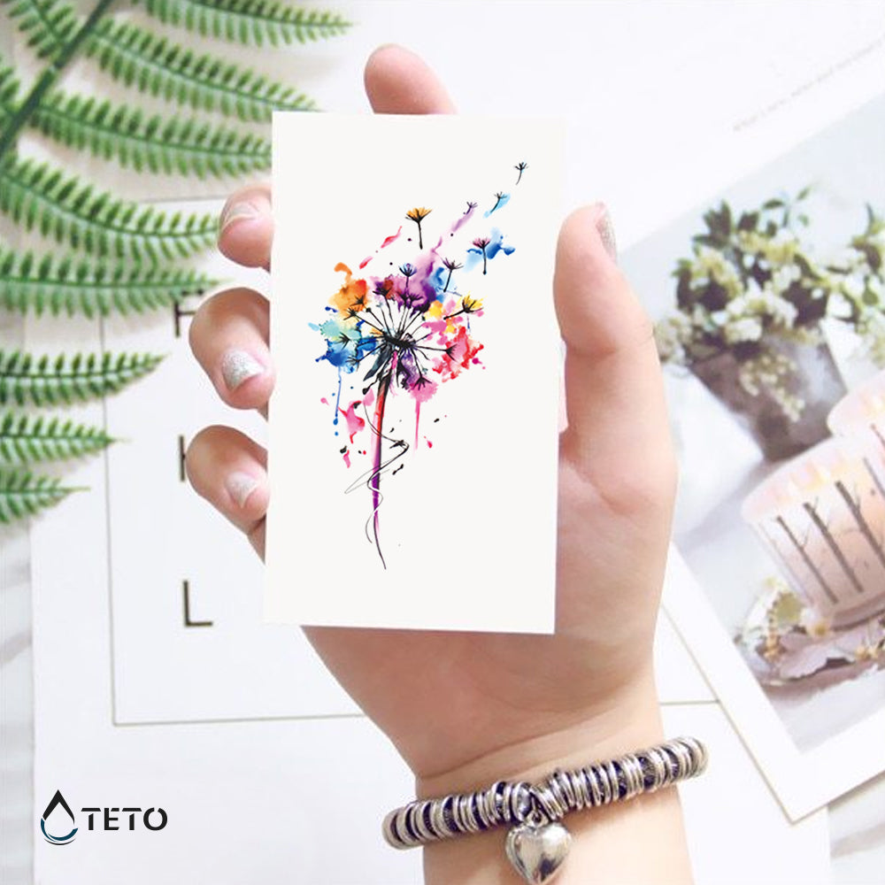 Diente de león colorido - TETO - Tatuajes Temporales