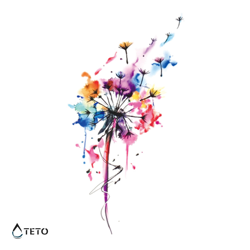 Diente de león colorido - TETO - Tatuajes Temporales
