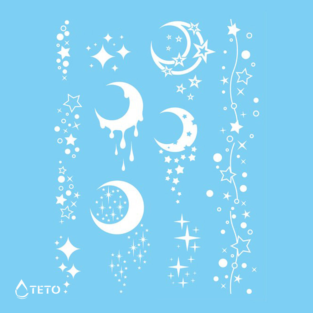 La luna y las estrellas – blanco – set - TETO - Tatuajes Temporales