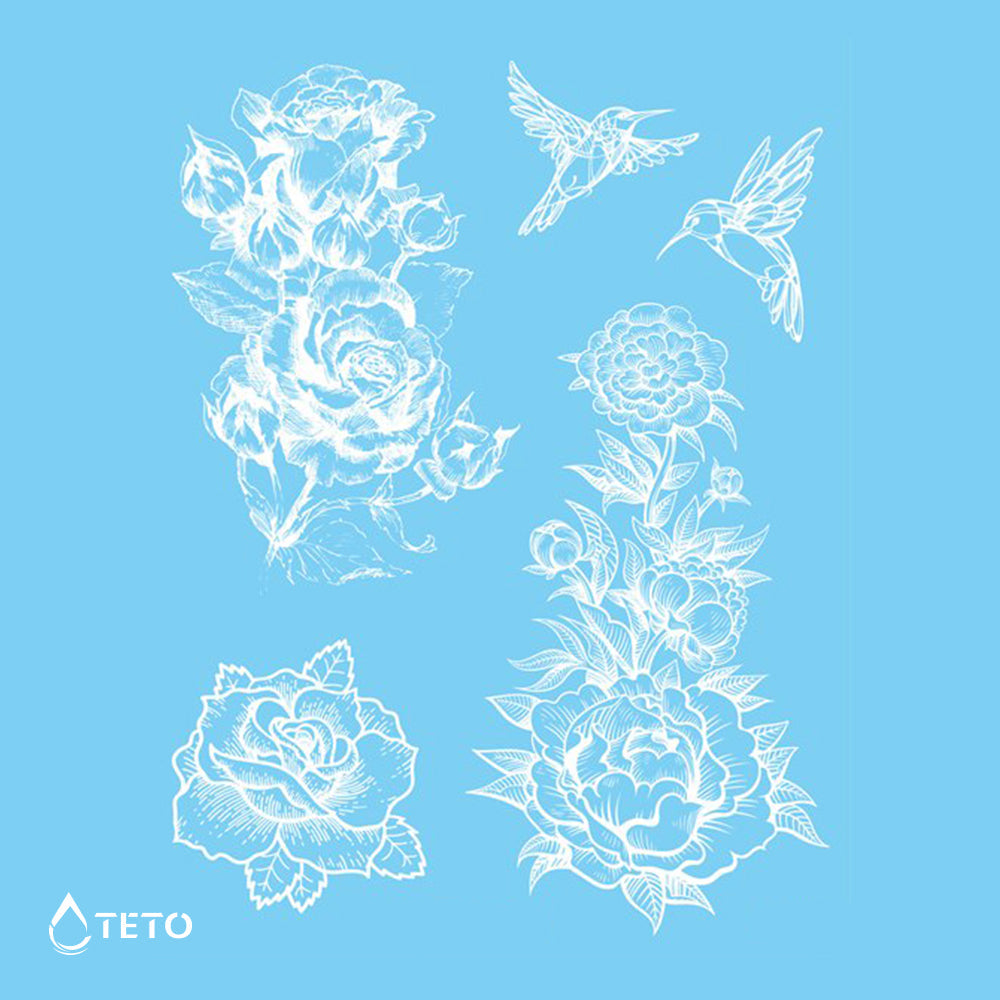 Rosas blancas – set - TETO - Tatuajes Temporales