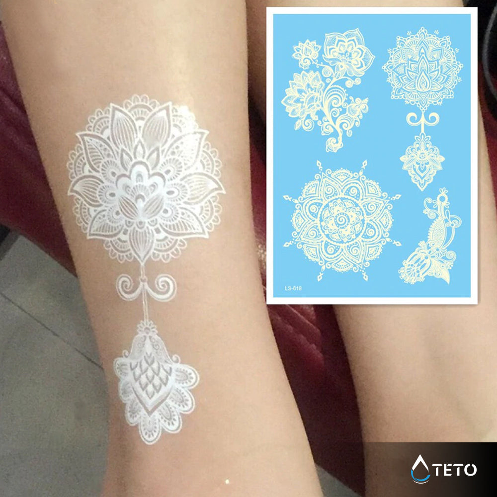 Mandala tipo M - blanco - set - TETO - Tatuajes Temporales