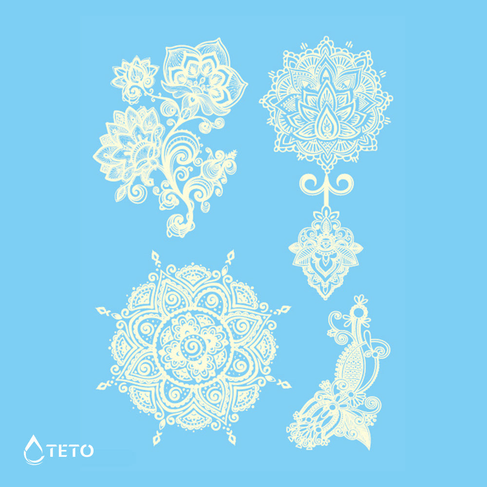 Mandala tipo M - blanco - set - TETO - Tatuajes Temporales