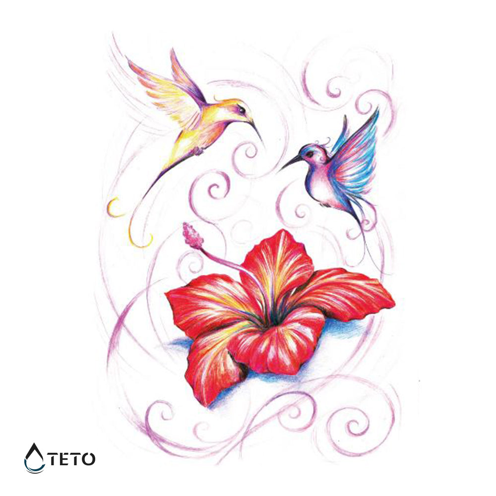 Colibríes con flor - TETO - Tatuajes Temporales