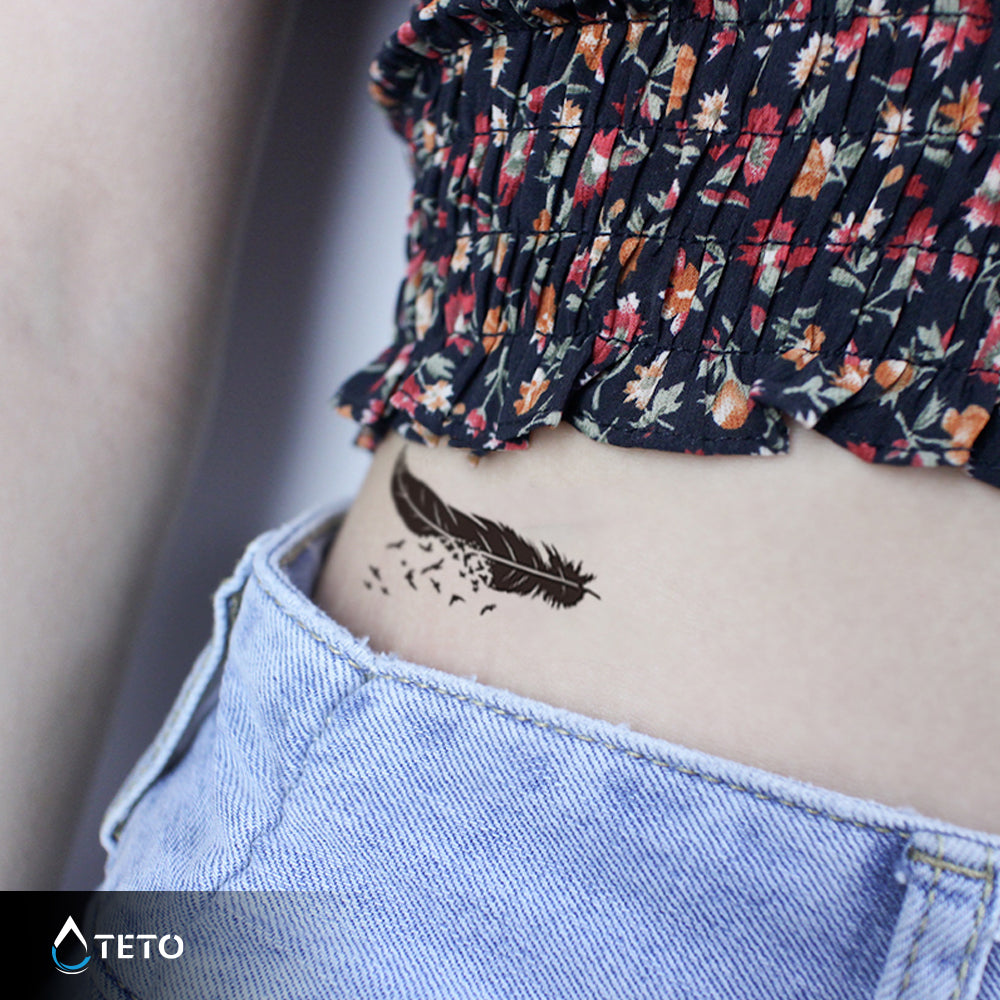 Pluma con pájaros - set - TETO - Tatuajes Temporales