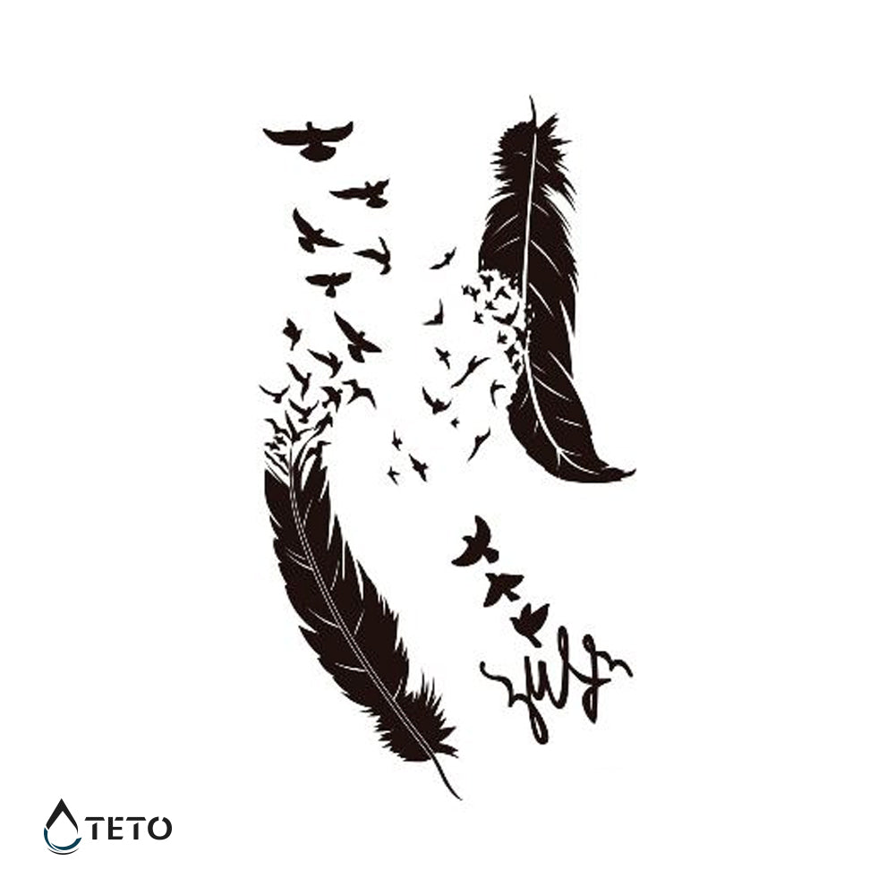 Pluma con pájaros - set - TETO - Tatuajes Temporales