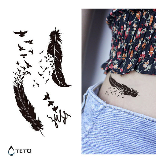 Pluma con pájaros - set - TETO - Tatuajes Temporales