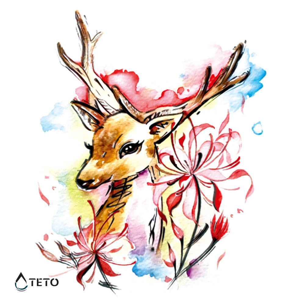 Ciervo con flores - TETO - Tatuajes Temporales