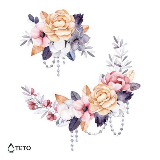 Ramo de flores con perlas – set - TETO - Tatuajes Temporales