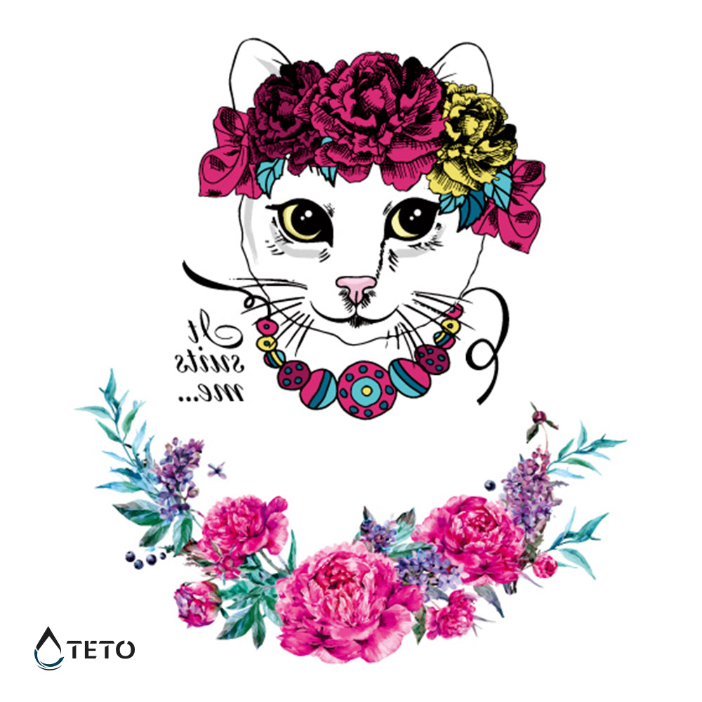 Gato y flor – Escarchados - set - TETO - Tatuajes Temporales