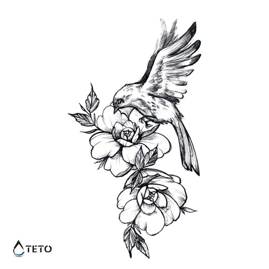 Un pájaro sobre una flor - Tatuajes Temporales TETO