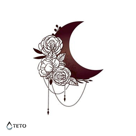 Luna con flores - TETO - Tatuajes Temporales