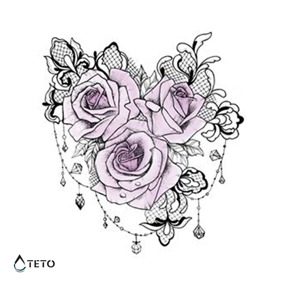 Rosas con joyería - TETO - Tatuajes Temporales