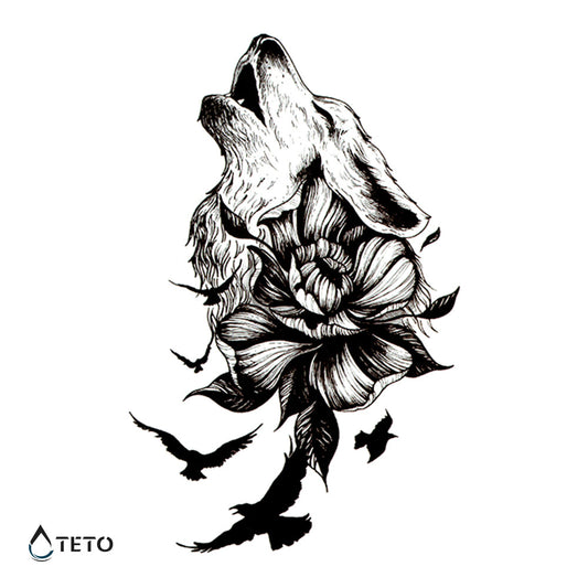 Lobo con una flor - Tatuajes Temporales TETO