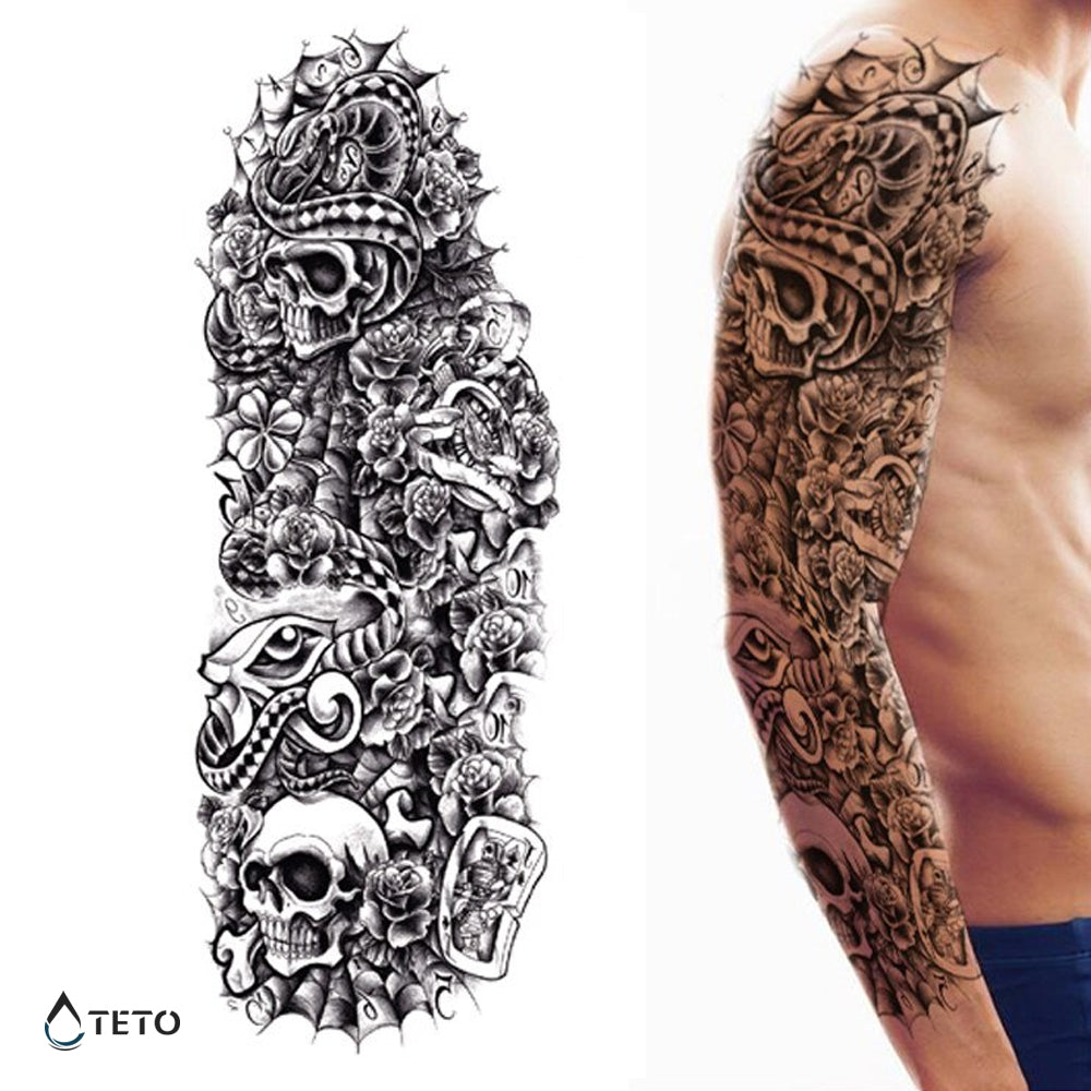 Calavera con flores - TETO - Tatuajes Temporales