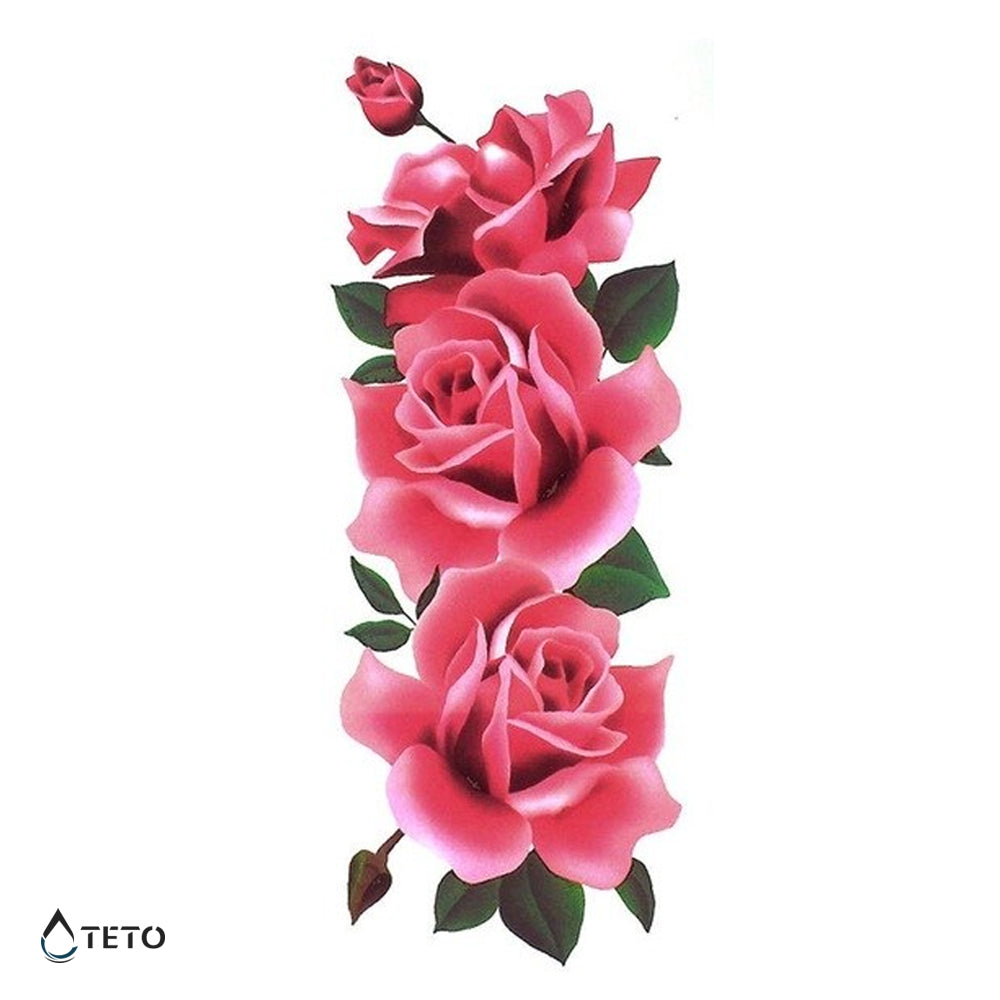 Rosas rosadas con hojas - TETO - Tatuajes Temporales