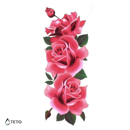 Rosas rosadas con hojas - TETO - Tatuajes Temporales