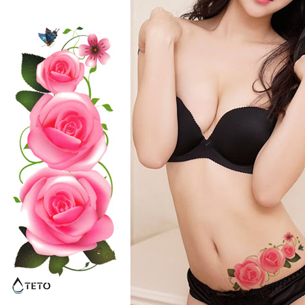 Trío de rosas rosadas - TETO - Tatuajes Temporales