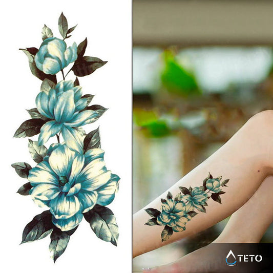 Flores azules - TETO - Tatuajes Temporales