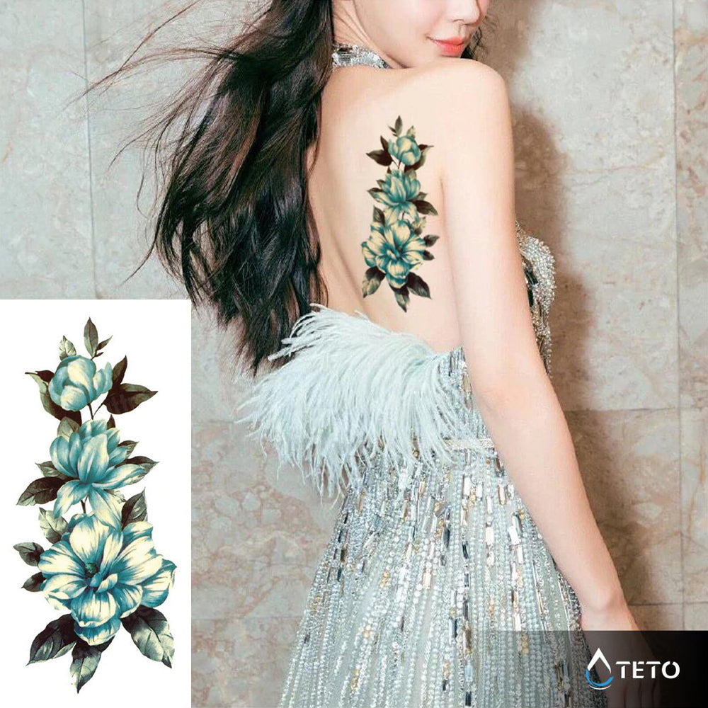 Flores azules - TETO - Tatuajes Temporales