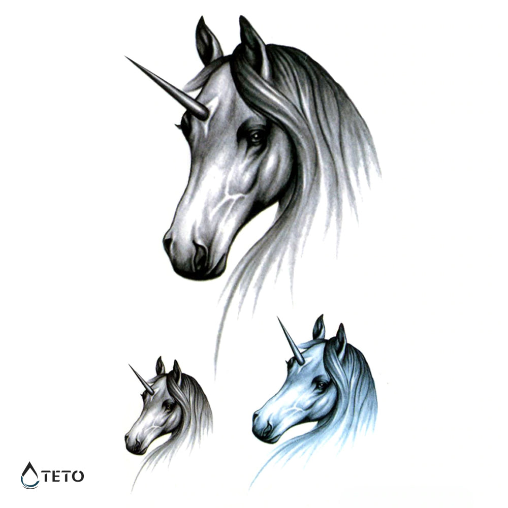 Cabeza de unicornio - set - Tatuajes Temporales TETO