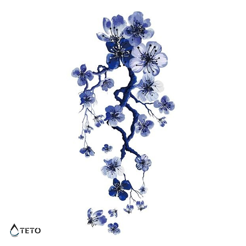 Flores de sakura azules - TETO - Tatuajes Temporales