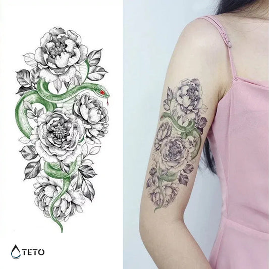 Serpiente y flores - TETO - Tatuajes Temporales