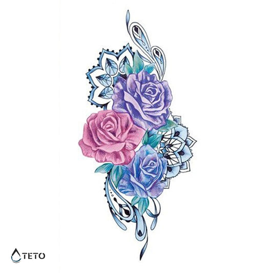 Rosas con mandalas - TETO - Tatuajes Temporales
