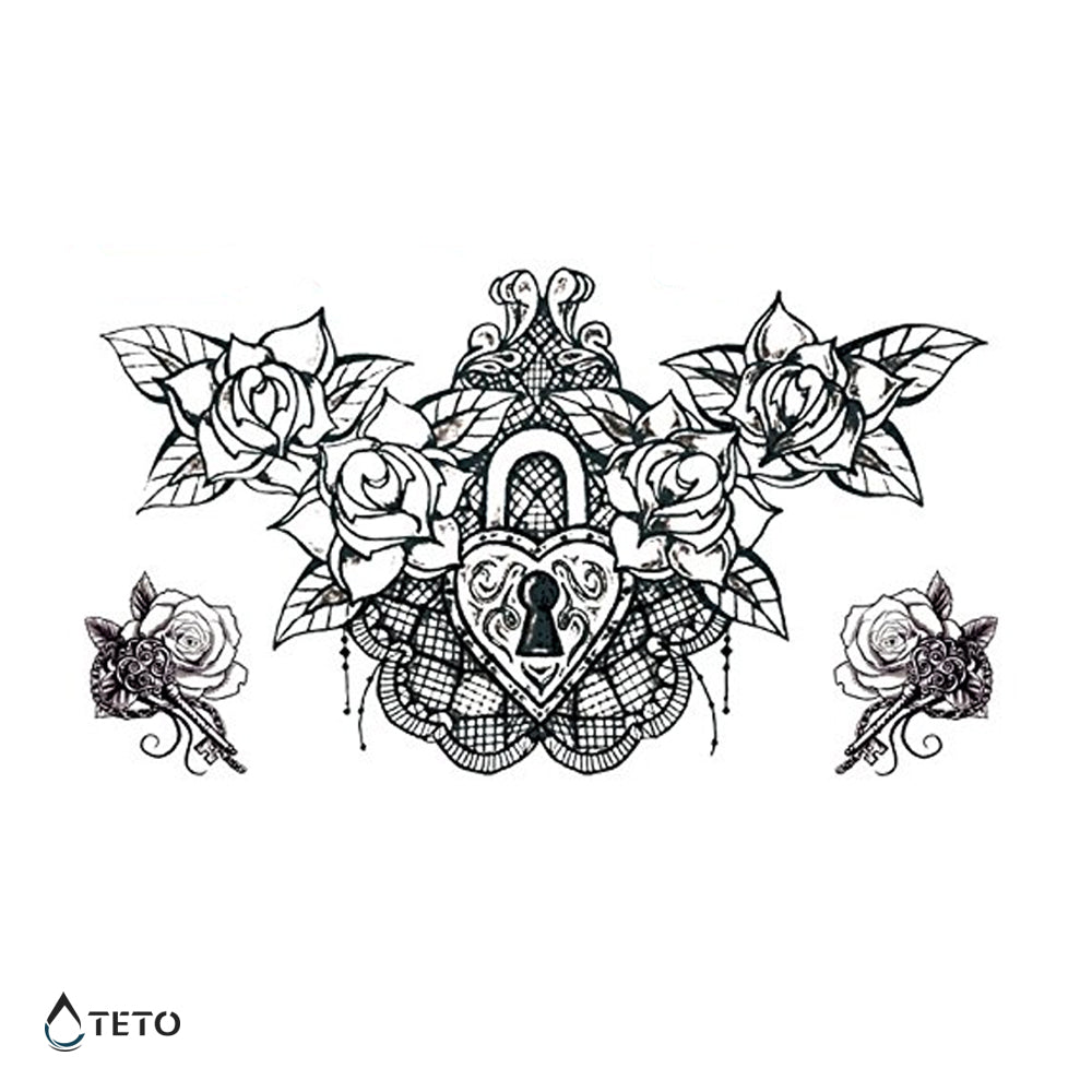 Candado del corazón - set - TETO - Tatuajes Temporales