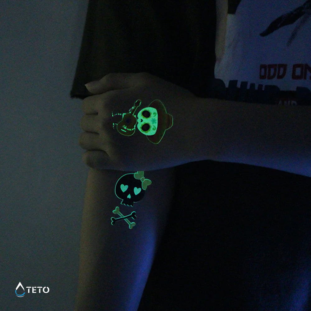 Calavera adorable - Brilla en la oscuridad - TETO - Tatuajes Temporales