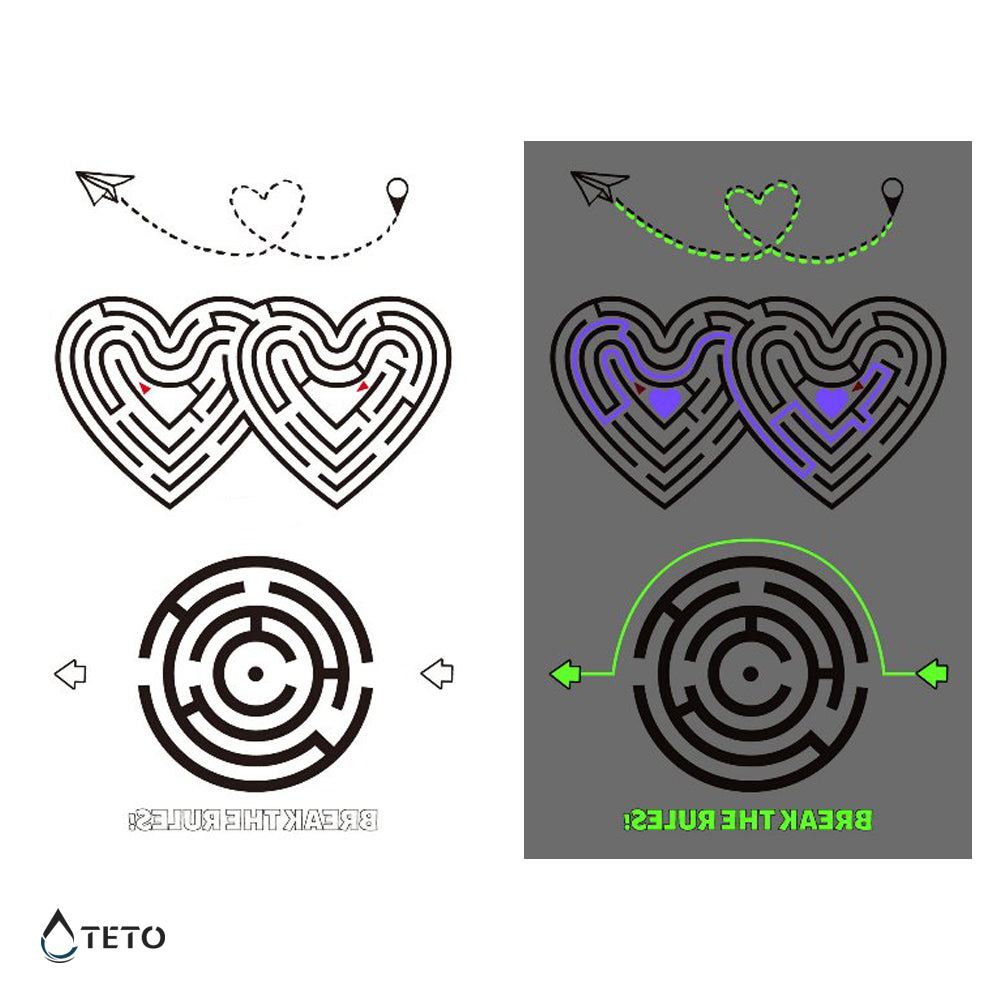 Laberinto del amor - set - Brilla en la oscuridad - TETO - Tatuajes Temporales