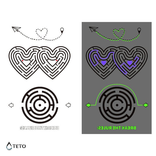 Laberinto del amor - set - Brilla en la oscuridad - TETO - Tatuajes Temporales