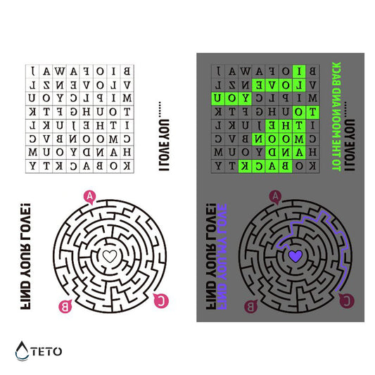 Crucigrama y laberinto - set - Brilla en la oscuridad - TETO - Tatuajes Temporales