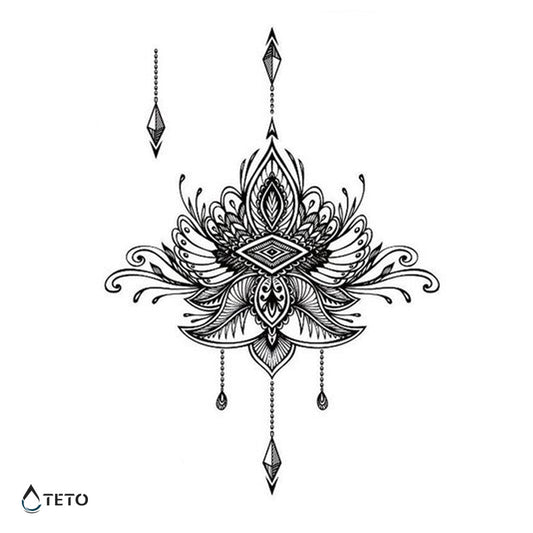 Mandala de plumas y diamantes - TETO - Tatuajes Temporales