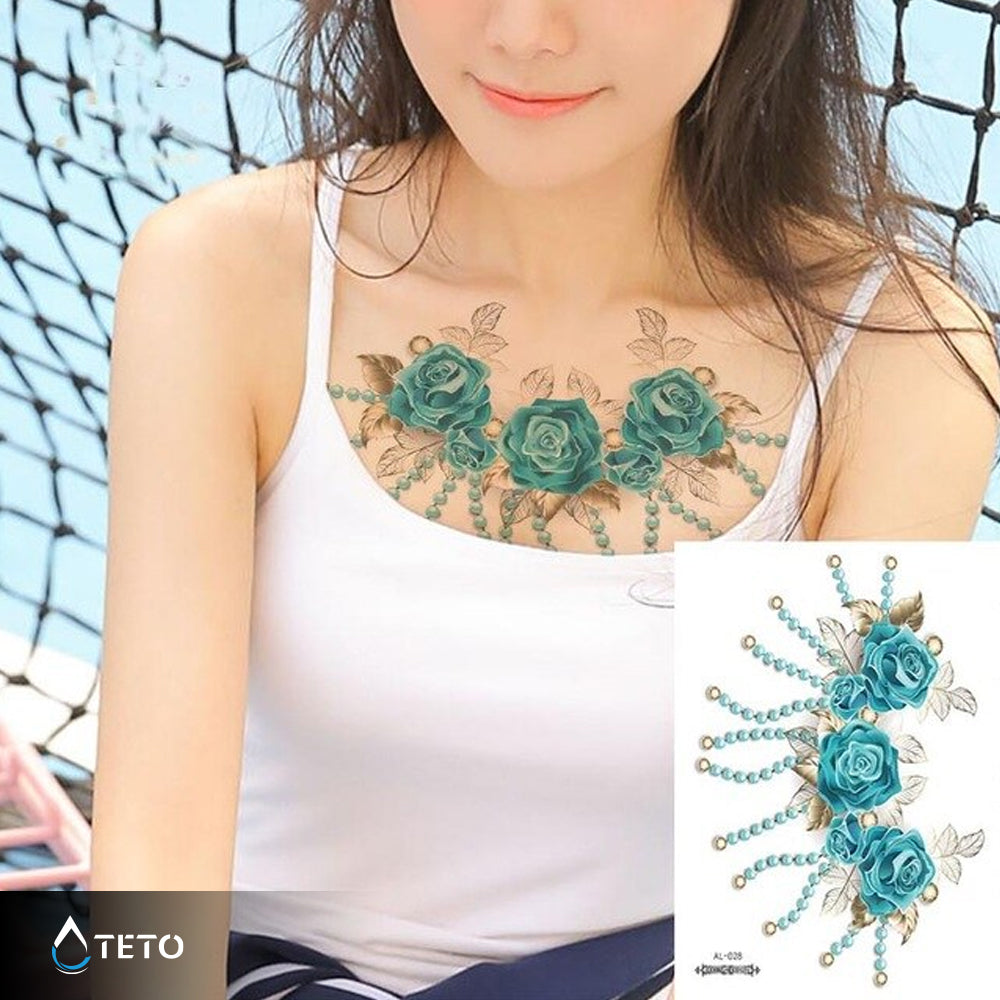 Rosas con perlas - TETO - Tatuajes Temporales