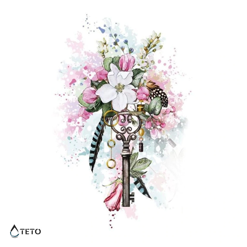 Flores con llave - TETO - Tatuajes Temporales