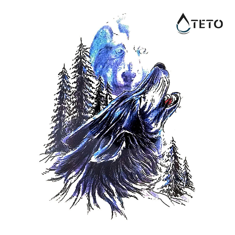 Lobo azul aullando - TETO - Tatuajes Temporales