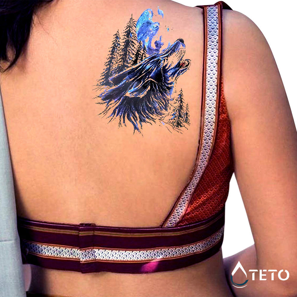 Lobo azul aullando - TETO - Tatuajes Temporales