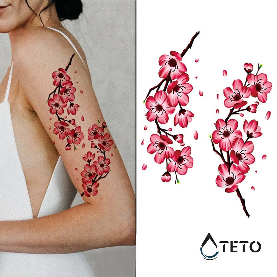 Flores de sakura rosa – set - TETO - Tatuajes Temporales